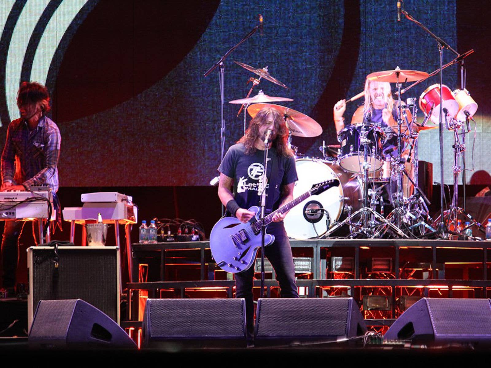 2015 - Foo Fighters Foo Fighters on stage at Suncorp Stadium during their Sonic Highways World Tour in 2015.