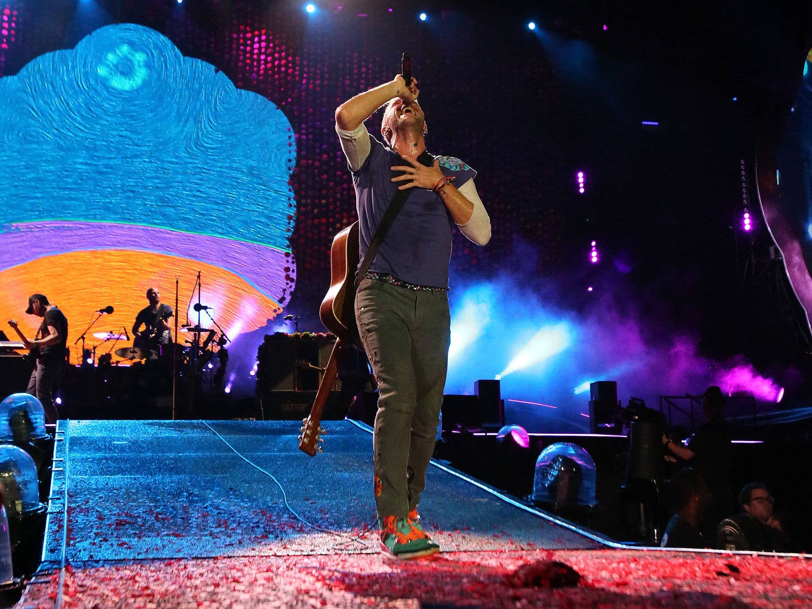 2016 - Coldplay Coldplay on stage at Suncorp Stadium during their A Head Full of Dreams Tour in 2016. PICTURES: MARC ROBERTSON