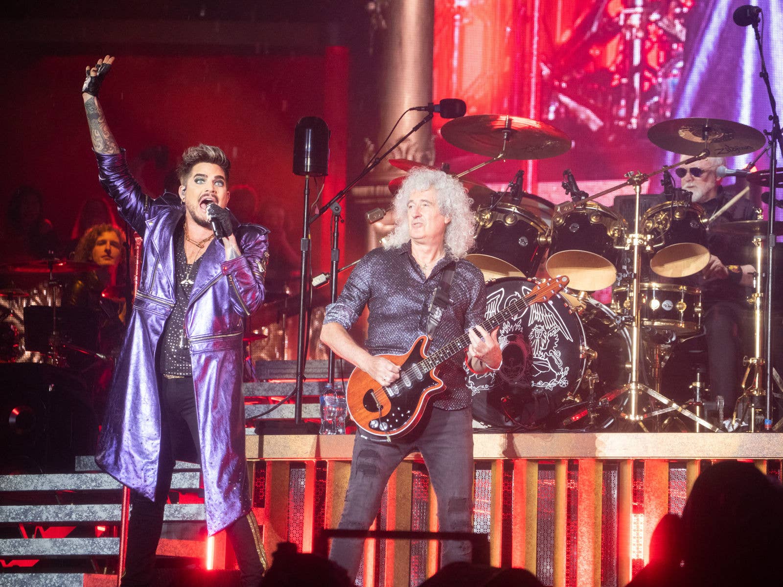 2020 - Queen + Adam Lambert Queen + Adam Lambert on stage at Suncorp Stadium during their Rhapsody Tour in 2020.