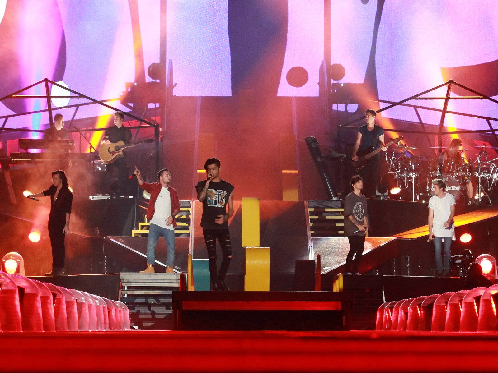 2015 - One Direction One Direction on stage at Suncorp Stadium during their On The Road Again Tour in 2015. PIC MARC ROBERTSON.