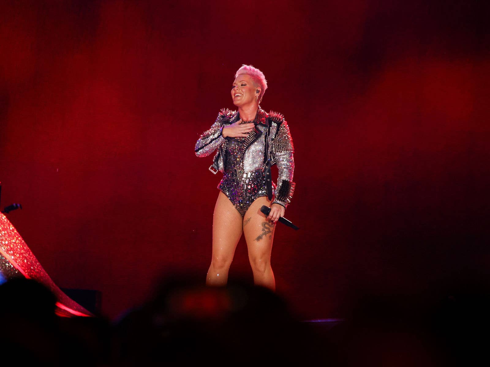 2024 - Pink Pink on stage at Suncorp Stadium during her Pink Summer Carnival Tour in 2024.